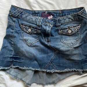 Candies Mini Hi/lo jean skirt with studs and sparkle